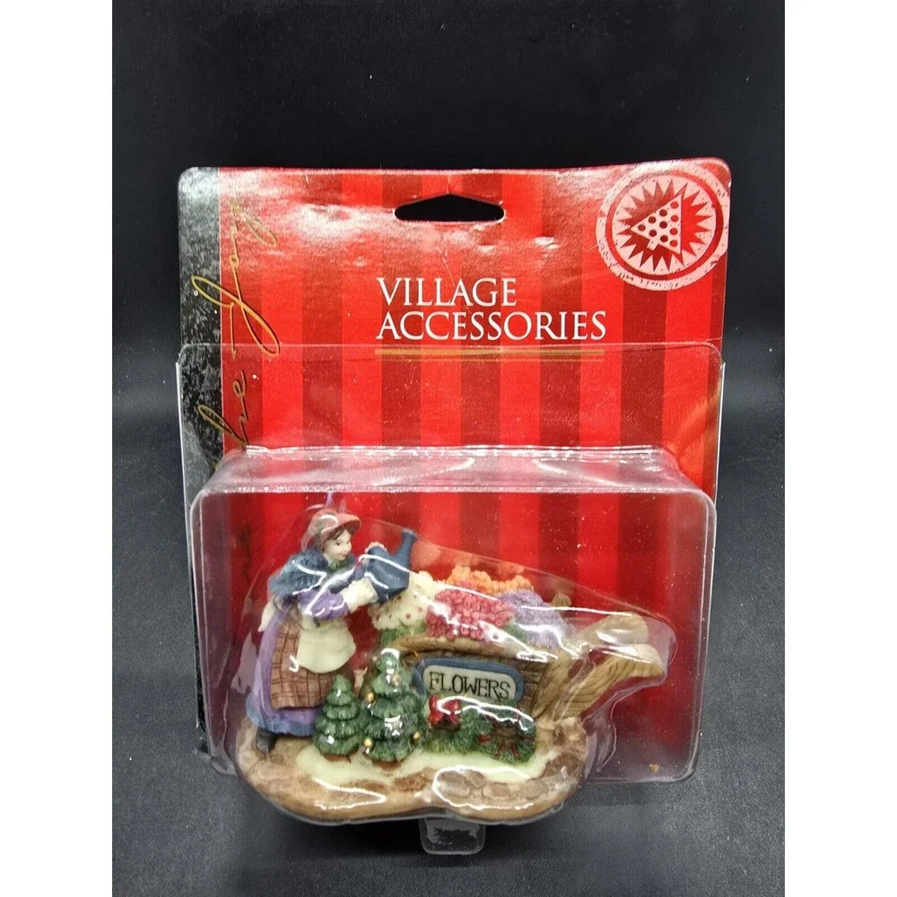 Vtg Caldor Share the Joy Village Accessorie Flower Cart Lady 4.5